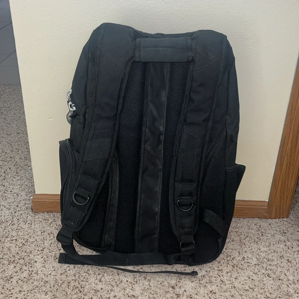 foray black and blue reflective laptop school backpack with many pockets